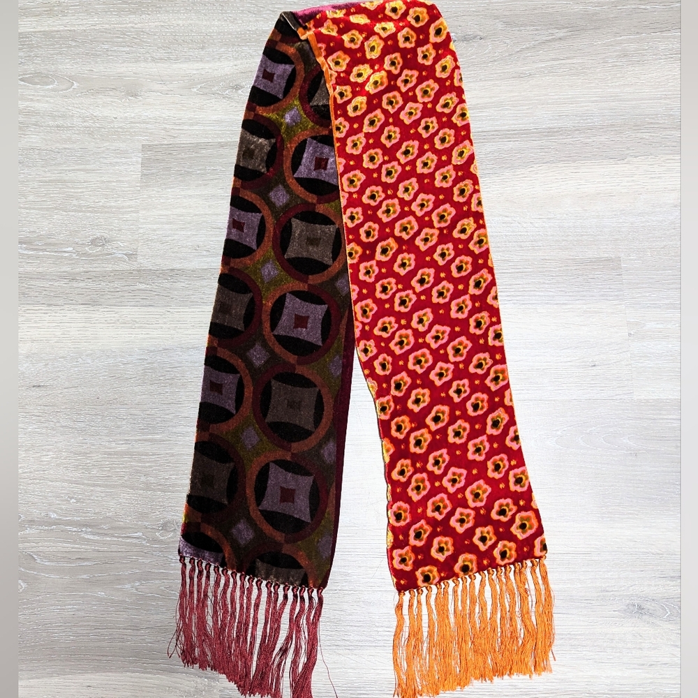Nordstrom Velvet Thin Scarf With Fringe Multi Print Two Sided